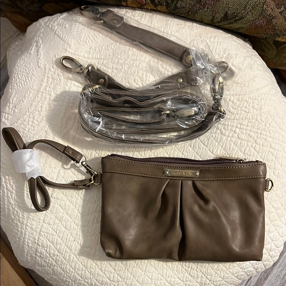 NWOT Timi & Leslie Brown crossbody/ wristlet with Pleated Design